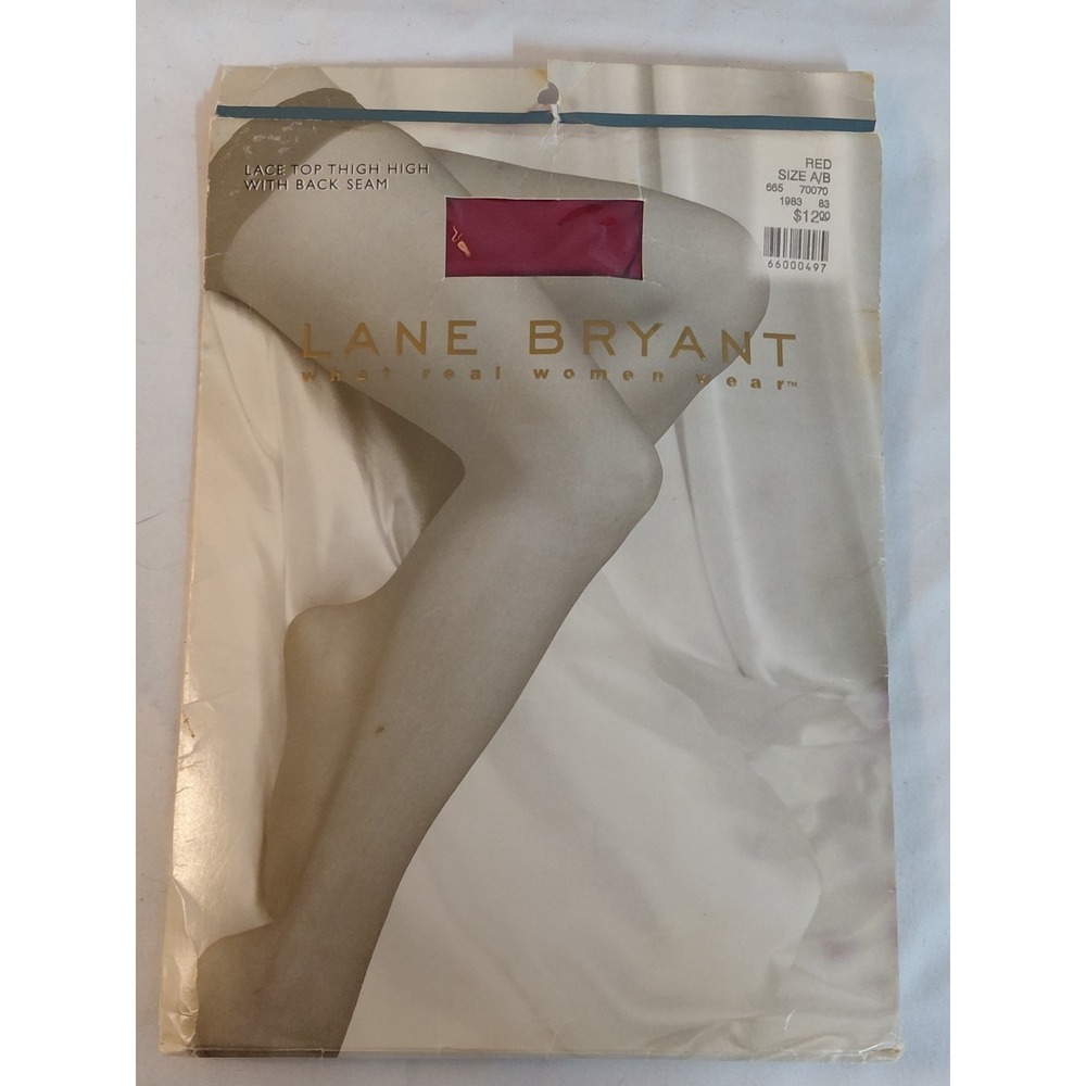 Vtg Lane Bryant Lace Top Thigh High Stockings Red W/ Back Seam Sz A/B Deadstock